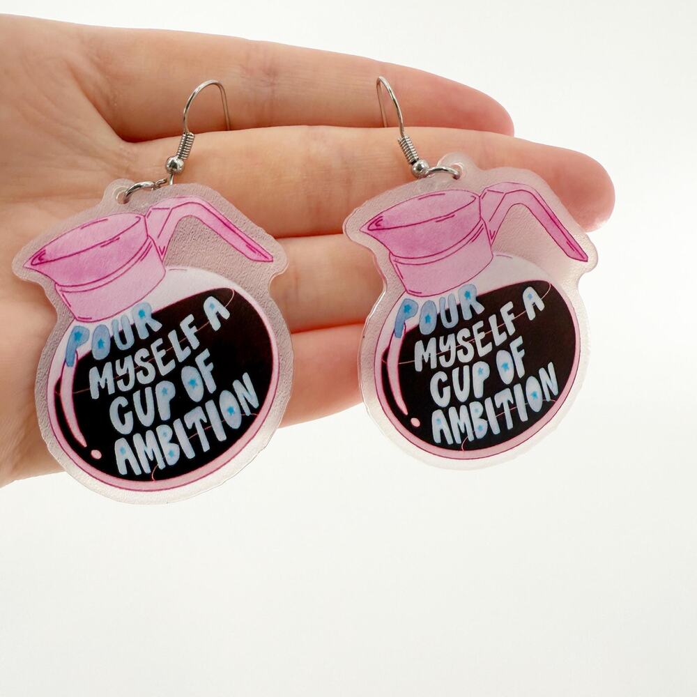 Cup of Ambition Earrings, Acrylic Earrings, Dolly Earrings, Novelty Earrings